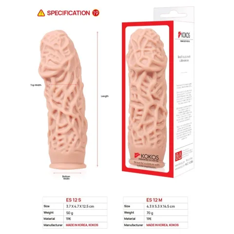 Насадка на пенис Kokos Extreme Sleeve ES.12, размер M, утолщающая, со стимулирующим рельефом