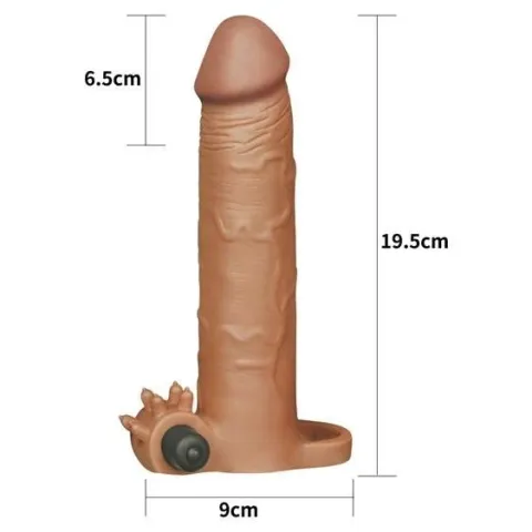 Насадка на пенис — Pleasure X-Tender, вибрирующий чехол для пениса, удлинение на 3 дюйма, коричневый