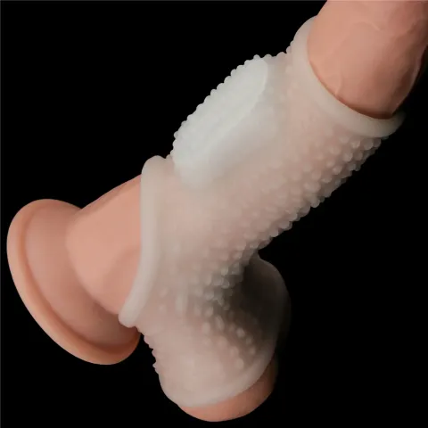 Насадка на член - Vibrating Drip Knights Ring With Scrotum Sleeve White
