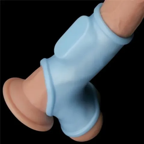 Насадка на член - Vibrating Silk Knights Ring With Scrotum Sleeve Blue