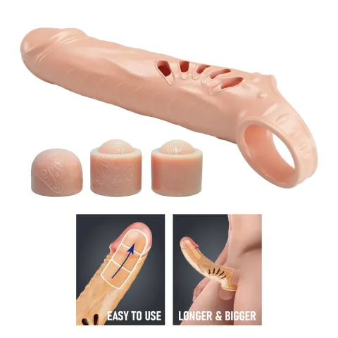 Насадка  на пеніс PRETTY LOVE PENIS SLEEVE, TPE,3 removeable 1 inch extenders