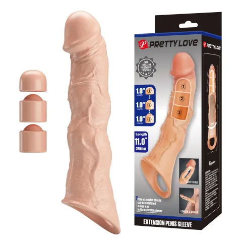 Подовжуюча насадка на член - Pretty Love Extension Penis Sleeve Flesh, 28 см