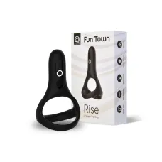Двойное эрекционное кольцо Fun Town Rise Black, управление со смартфона