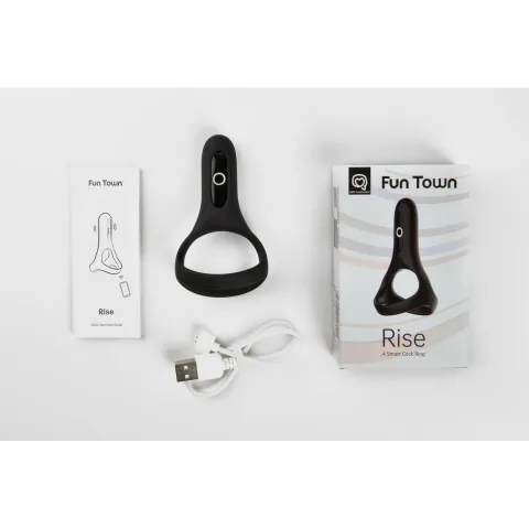 Подвійне ерекційне кільце Fun Town Rise Black, керування зі смартфона