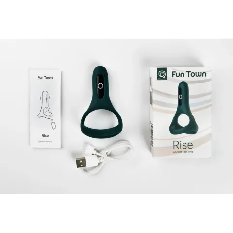 Двойное кольцо для эрекции Fun Town Rise Turquoise, управление со смартфона