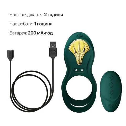 Смарт-эрекционное кольцо Zalo — BAYEK Turquoise Green, двойное с вводной частью, пульт ДУ