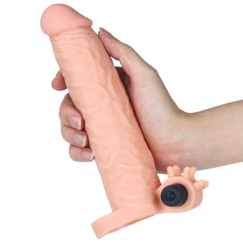 Насадка на пенис — Pleasure X-Tender: вибрирующий чехол для пениса, увеличивающий длину на 2 дюйма, телесного цвета