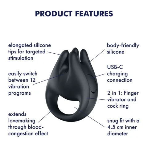 Вібратор на палець та ерекційне кільце 2в1 Satisfyer Perfect Pair 1