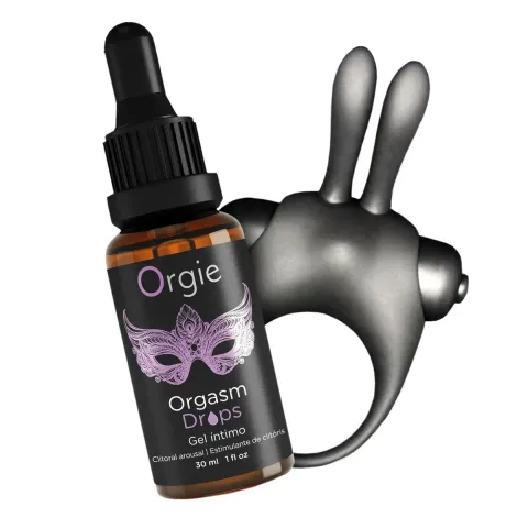 Набір Orgie Orgasmic Bunny: збуджувальні краплі та ерекційне віброкільце