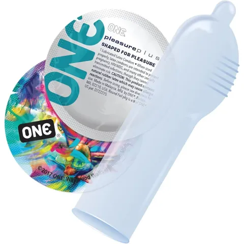Набор презервативов ONE Pleasure Plus, 100 шт., с ребристой зоной на конце, упаковка — тубус