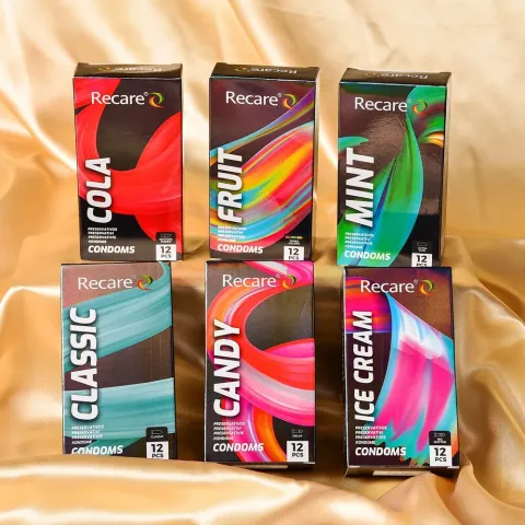 Презервативы Голографический Recare Мороженое Big Doted Condoms 12 штук, с пузырьками, аромат: мороженое