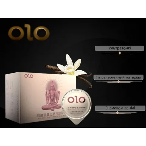 Презервативы — Olo Gold Budda с гиалуроновой смазкой и ароматом ванили, ребристые с точками, 10 шт.