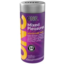 Презервативи ONE Mixed Pleasures, 24 шт, 8 видів, лубрикант у комплекті, подарункове паковання-тубус