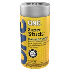 Презервативи ONE Super Studs, 12 шт, з точковим рельєфом, зі змазкою, подарункове паковання-тубус