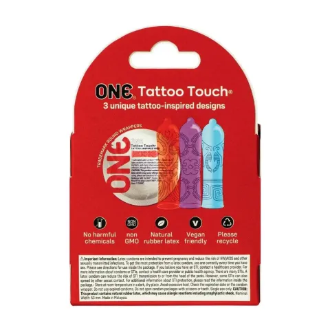 Презервативы ONE Tattoo Touch, 3 шт., картонная коробка