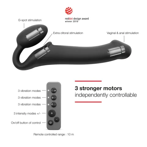 Страпон без ремня с вибрацией Strap-On-Me Vibrating Black L, диаметр 3,7 см, пульт ДУ, регулируемый