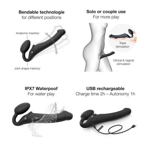 Страпон без ремня с вибрацией Strap-On-Me Vibrating Black L, диаметр 3,7 см, пульт ДУ, регулируемый