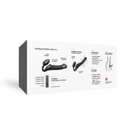 Страпон без ремня с вибрацией Strap-On-Me Vibrating Black L, диаметр 3,7 см, пульт ДУ, регулируемый