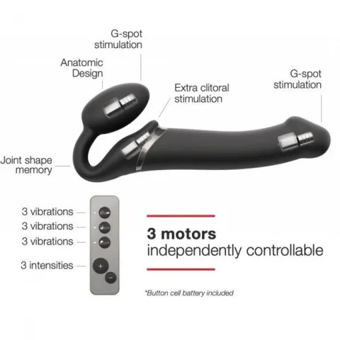 Страпон без ремня с вибрацией Strap-On-Me Vibrating Black M, диаметр 3,8 см, пульт ДУ, регулируемый