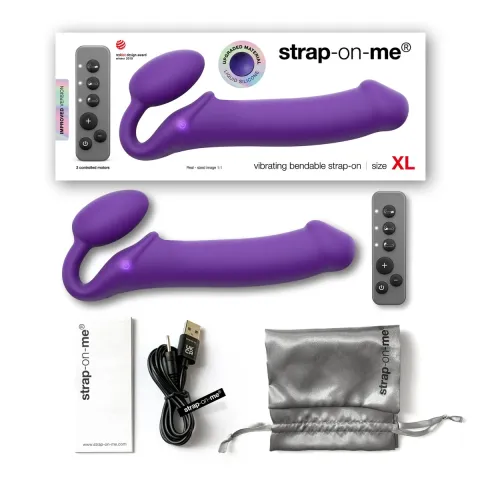 Безремінний страпон з вібрацією Strap-On-Me Vibrating Violet XL, діам. 4,7см, пульт ДК, регульований