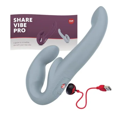 Страпон без ремня с вибрацией Fun Factory SHARE VIBE PRO cool grey, регулируемый