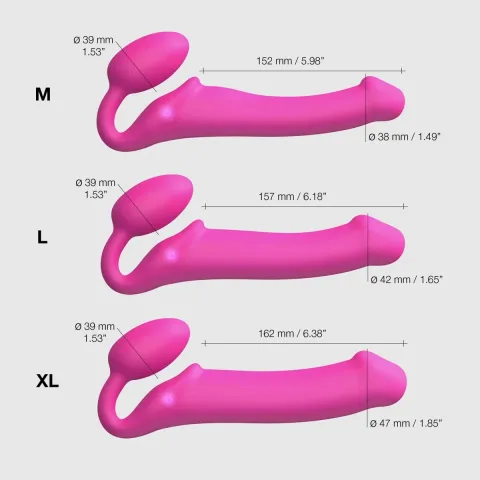 Страпон без ремня с вибрацией Strap-On-Me Vibrating Fuchsia M, диаметр 3,8 см, пульт дистанционного управления, регулируемый