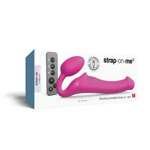 Страпон без ремня с вибрацией Strap-On-Me Vibrating Fuchsia M, диаметр 3,8 см, пульт дистанционного управления, регулируемый