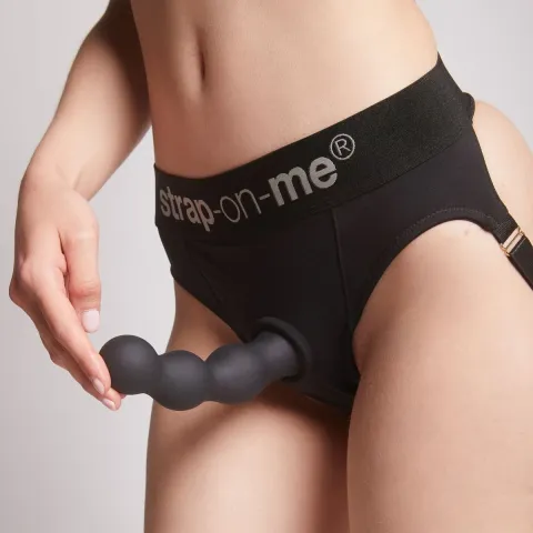 Насадка для страпона Strap-On-Me: фаллоимитатор с шариками, черная, размер L