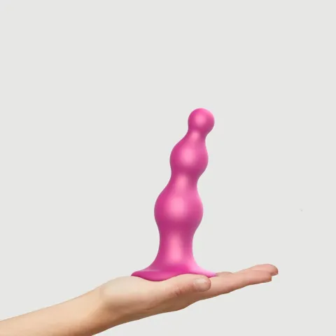Насадка для страпона Strap-On-Me с фаллоимитатором, заглушкой и бусинками, цвет «Фрамбуаз», металлический, размер M