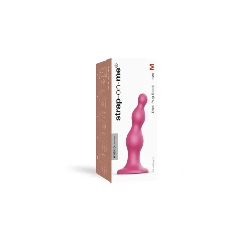 Насадка для страпона Strap-On-Me с фаллоимитатором, заглушкой и бусинками, цвет «Фрамбуаз», металлический, размер M