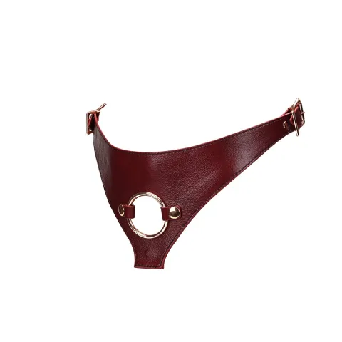 Кожаные трусики для страпона Liebe Seele Wine Red Strap on Harness, универсальный размер