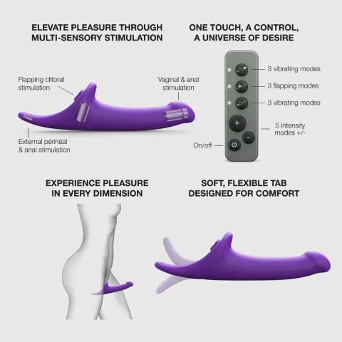 Вибронасадка для страпона с вакуумной стимуляцией Strap-On-Me Multi Orgasm Dildo S Purple