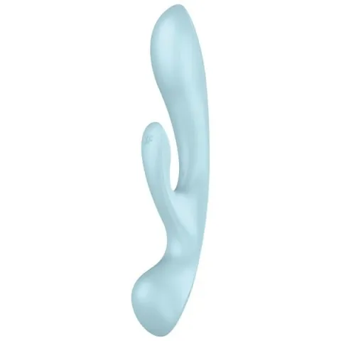 Двосторонній вібратор-кролик Satisfyer Triple Oh Light Blue, 3 мотори, руків’я-масажер