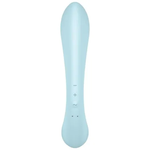 Двосторонній вібратор-кролик Satisfyer Triple Oh Light Blue, 3 мотори, руків’я-масажер
