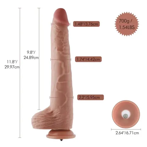Фаллоимитатор 11,8″ с вибрацией для секс-машин Hismith Silicone Dildo with Vibe, KlicLok, пульт ДК