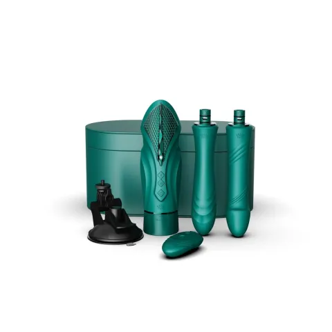 Компактная смарт-секс-машина Zalo – Sesh Turquoise Green, 2 насадки, пульт ДУ, кристалл Swarovski