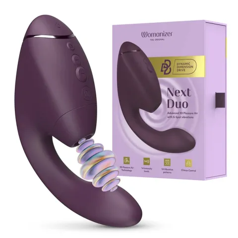 Подвійний вакуумний кліторальний стимулятор з вібрацією Womanizer Next Duo - Dark Purple