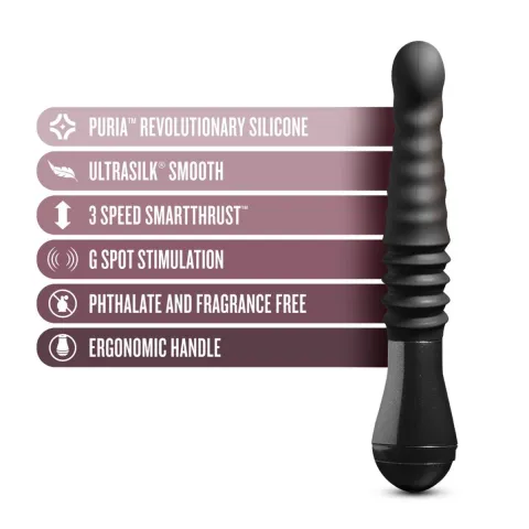 Пульсатор Blush Temptasia – Lazarus Thrusting Dildo – Black, ребристий стовбур, 3 швидкості