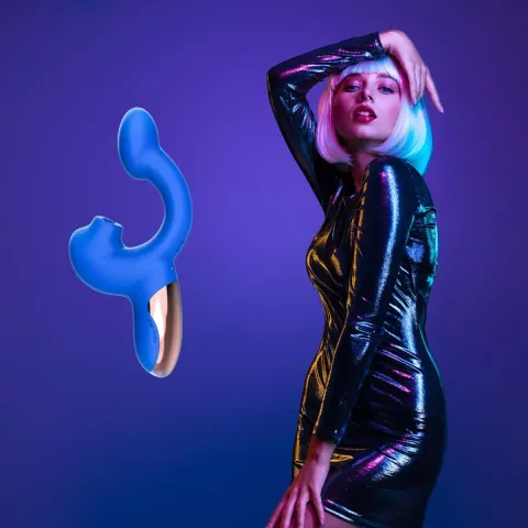Смарт-вибратор Magic Motion Ponder Blue, двойная стимуляция, виброяйцо + язычок для клитора
