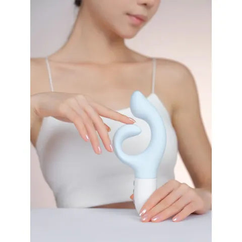 Вібратор-кролик для точки G KISTOY Big G Blue, вигнутий відросток, автоматичний підігрів