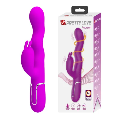 Вибратор-кролик — PRETTY LOVE Laursen Purple, силикон, фиолетовый, 7 режимов вибрации и 4 волны
