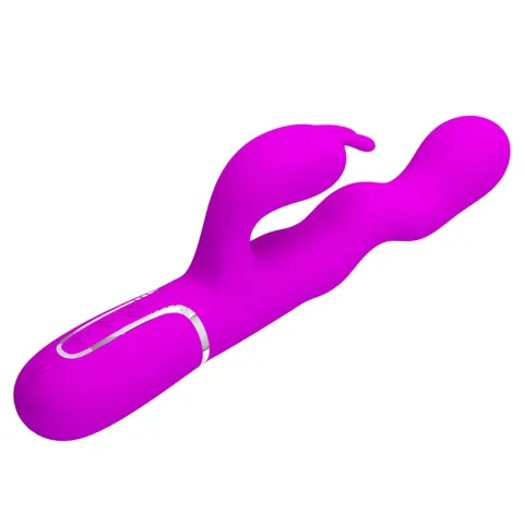 Вибратор-кролик — PRETTY LOVE Laursen Purple, силикон, фиолетовый, 7 режимов вибрации и 4 волны