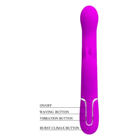 Вибратор-кролик — PRETTY LOVE Laursen Purple, силикон, фиолетовый, 7 режимов вибрации и 4 волны