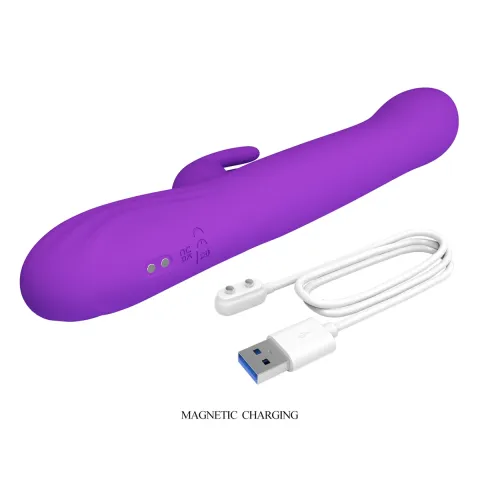 Вибратор-кролик — PRETTY LOVE Sabien Purple, силикон, фиолетовый, пульсирующая и вибрационная стимуляция