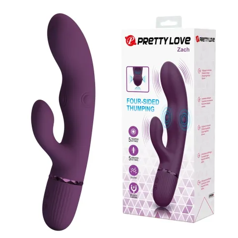 Вибратор-кролик — PRETTY LOVE Zach Purple, силикон, фиолетовый, стимуляция, вибрация и пульсация