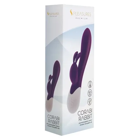 Вибратор-кролик S Pleasures Premium Corabi Rabbit, фиолетовый, ушки для клитора, 16 режимов, нагрев