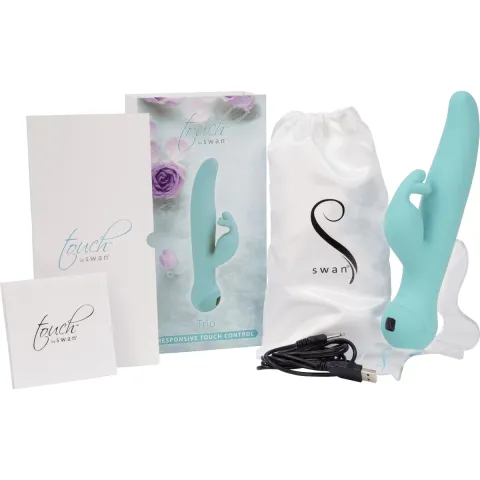 Вибратор-кролик Touch by SWAN — Trio Teal, сенсорное управление, вращение, диаметр 3,8 см