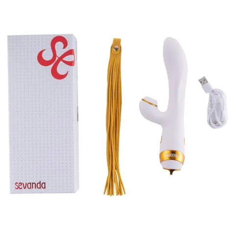 Вібратор-кролик з пульсацією та флогером LOCKINK SEVANDA Whip Vibrating Massage Wand, біло-золотий