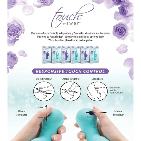 Вибратор-кролик с сенсорным управлением и вращением Touch by SWAN — Duo Purple, глубокая вибрация