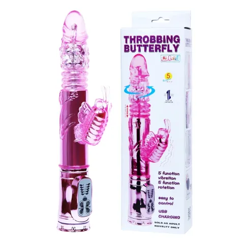 Вибратор — «Throbbing Butterfly» с вращающимся механизмом, розовый, 29 см